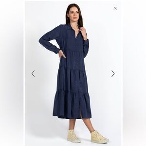 JOHNNY WAS Tiered Wanderer Dress Silk Blue Size Medium